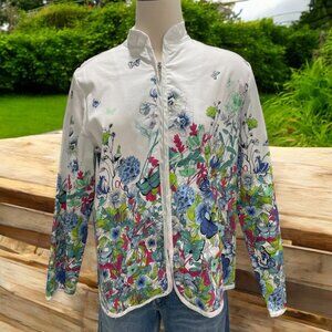 Vintage Women's Floral Jacket Lightweight Breathable Size M Asian-Inspired Cotta